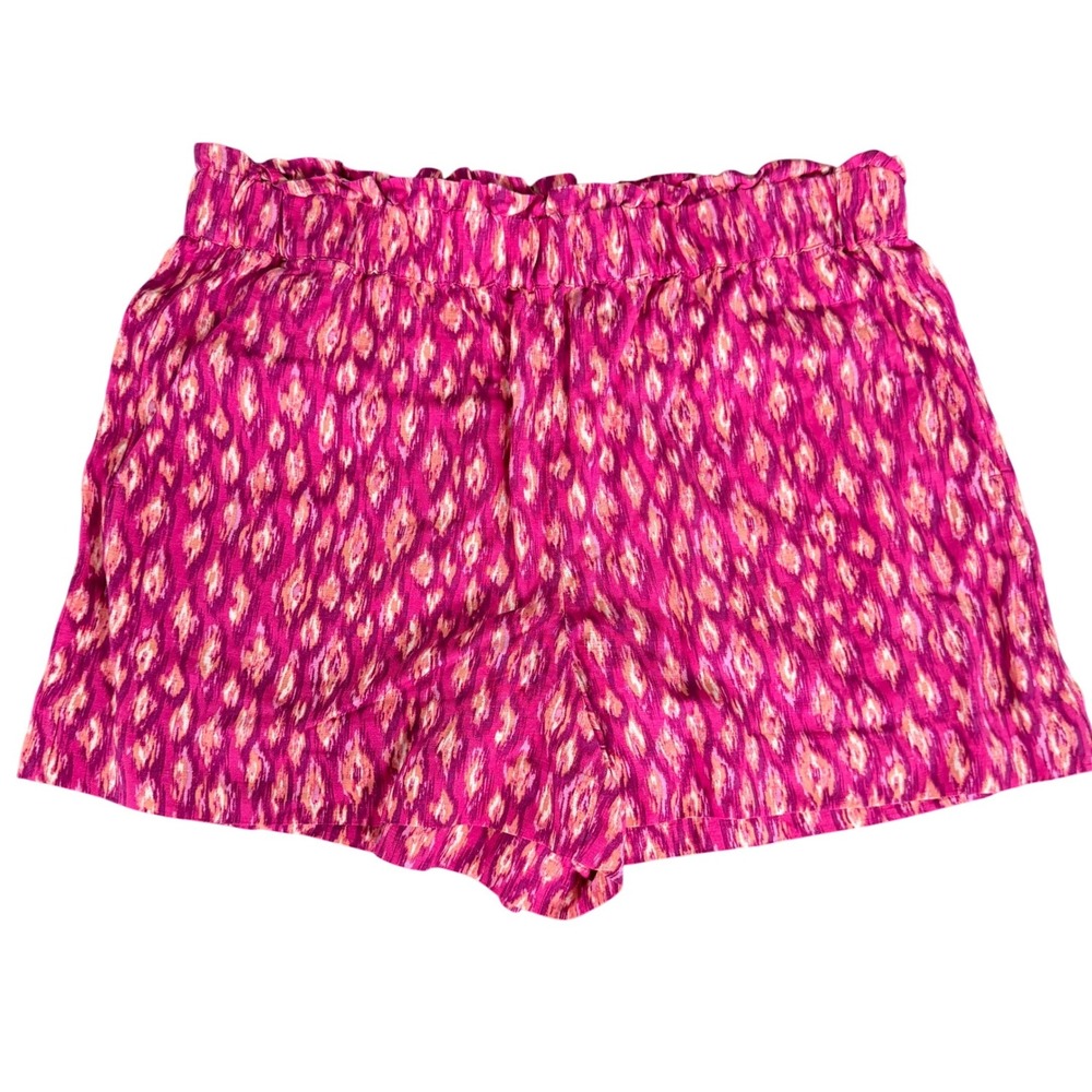 Loft Pink Ikat Print Paperbag Waist Linen Viscose Shorts Womens M Bright Summer